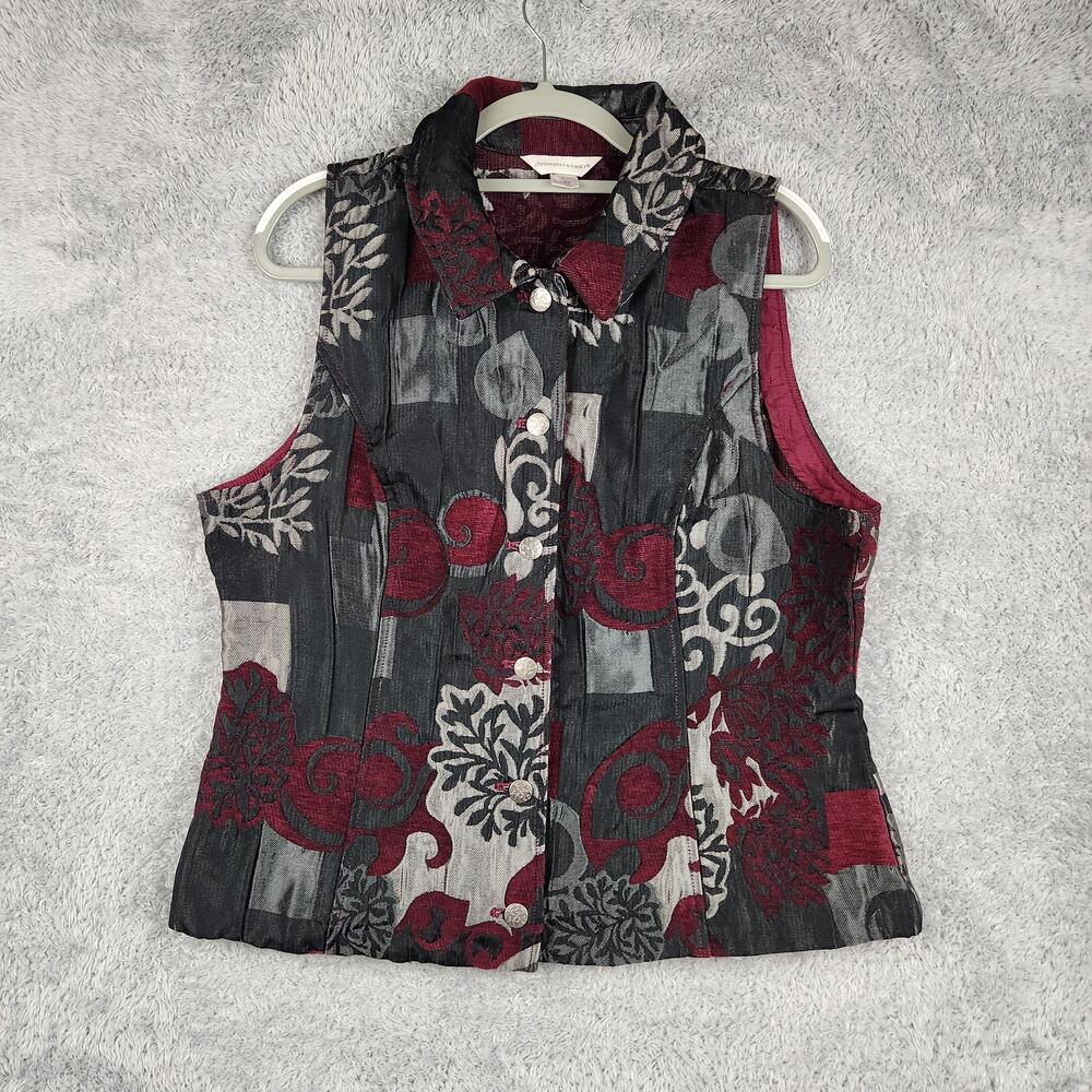 Christopher And Banks Vest Womens Large Red Black Floral Fairy Grunge Goth Boho